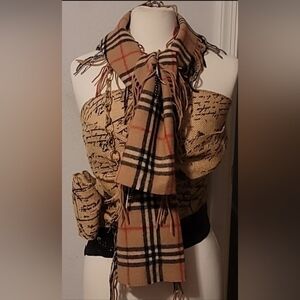 🖤🤎❤️Burberry Cashmere Nova Check Pattern Fringe Scarf🖤🤎❤️